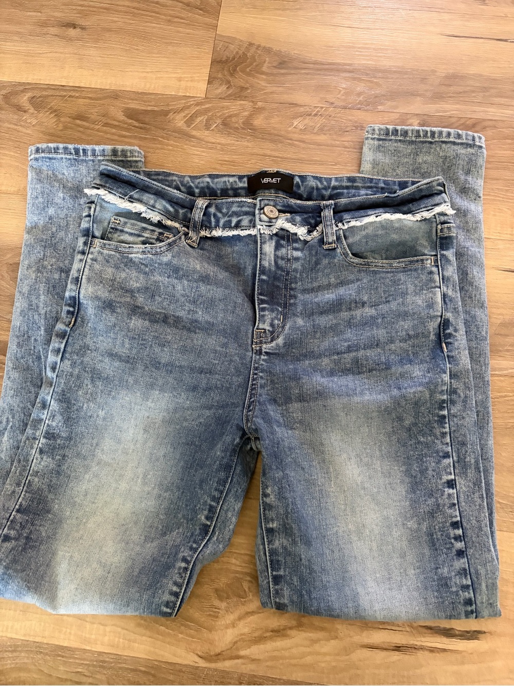 VERVET Skinny Crop Distressed Jeans Sz 28 Frayed Waist Light Wash VT358 26.5"